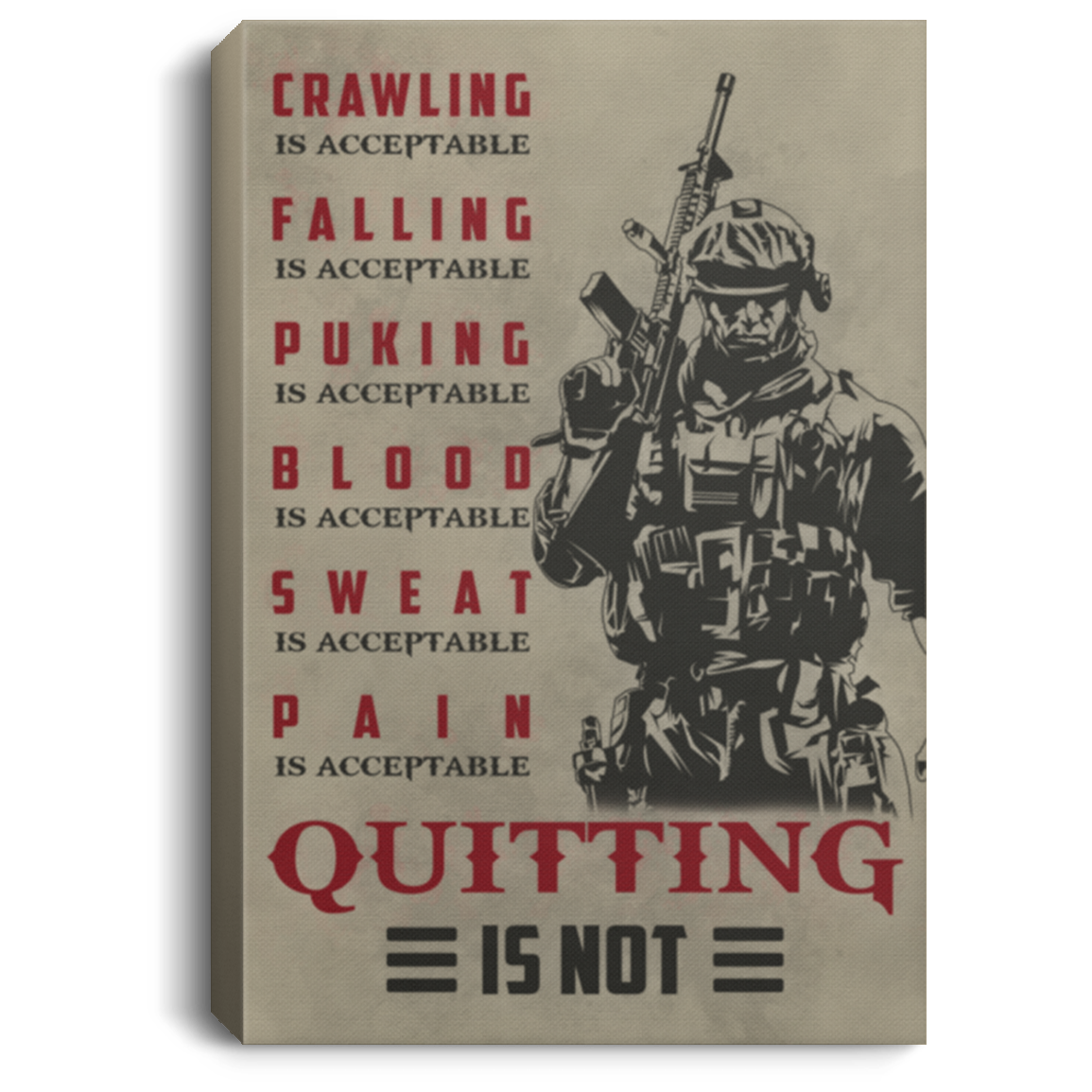 AAA200704 Soldier Vintage Poster Canvas Wall Art Crawling Falling Puking Blood Sweat Pain Is Acceptable Quitting Is Not 8x12 12x18 16x24