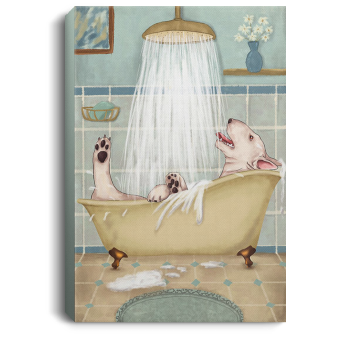 200822H Bull Terrier Happy Bathroom Canvas Art Wall Decor Home Funny Gift For Men Women On Birthday Christmas Wrapped Ready To Hang 8x12 12x18 16x24