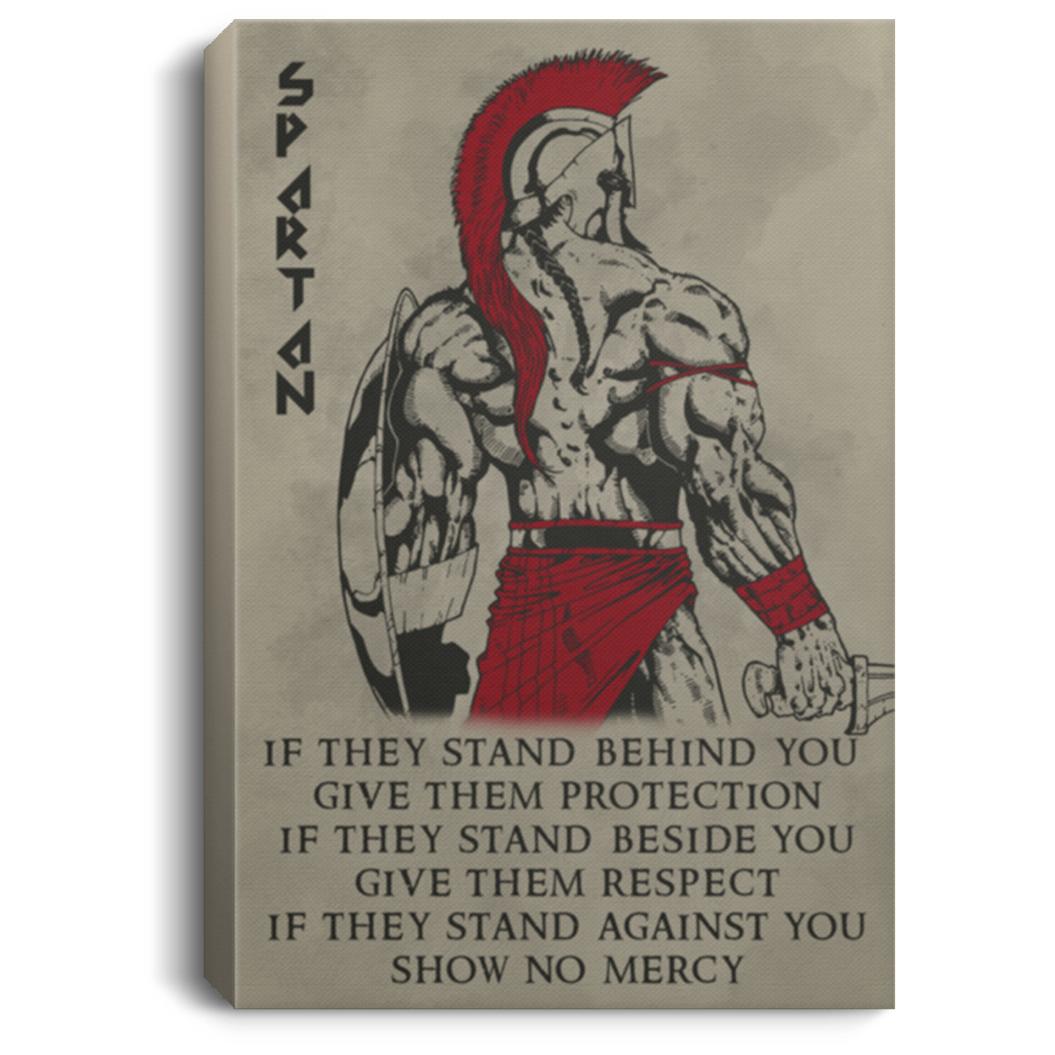 AAA200704 Spartan Canvas Poster Motivation If They Stand Behind You Give Them Protection 8x12 12x18 16x24