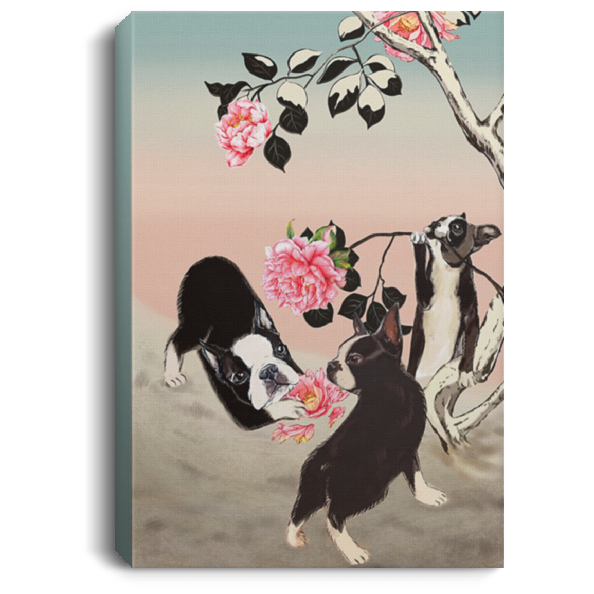 200825G Flower Boston Terrier Dogs Canvas Poster Print Perfect Birthday Christmas Anniversary Ideas Great Gift Decoration 8x12 12x18 16x24