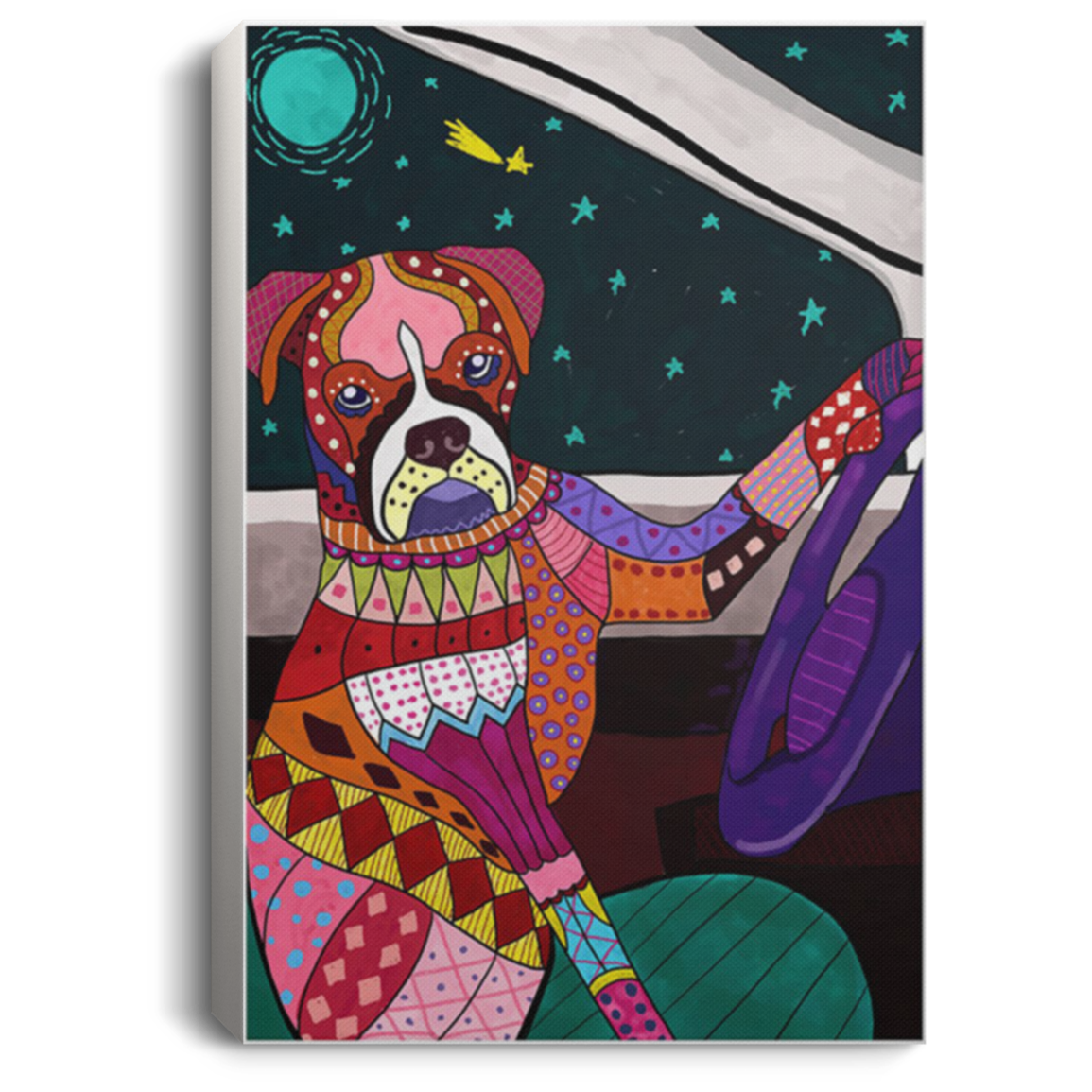 200822H Boxer Dog Space Wall Art Canvas Vertical Picture Personalized Gift For Men Women Wrapped Ready To Hang 8x12 12x18 16x24