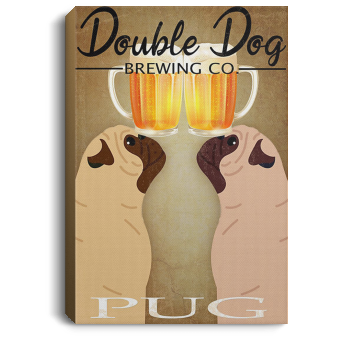 200822H Double Dog Brewing Company Pug Dog Pet Canvas Wall Art For Living Room Bedroom Office Wrapped Ready To Hang 8x12 12x18 16x24