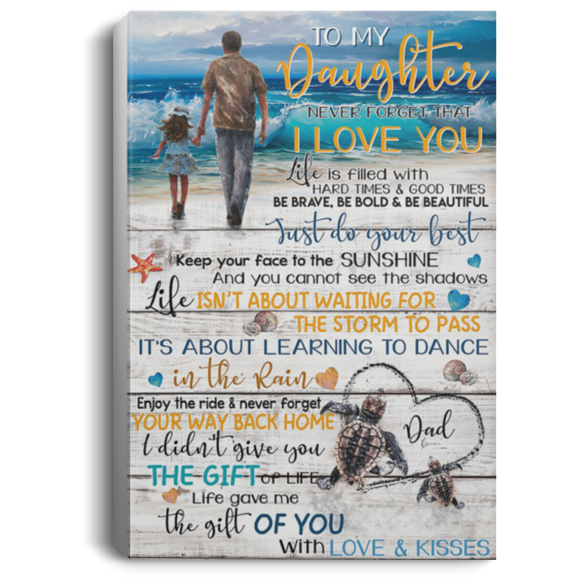 200813BB Wall Art Canvas Posters Sea Turtle To My Daughter From Dad Perfect Birthday Christmas Ideas Great Gift Decoration 8x12 12x18 16x24