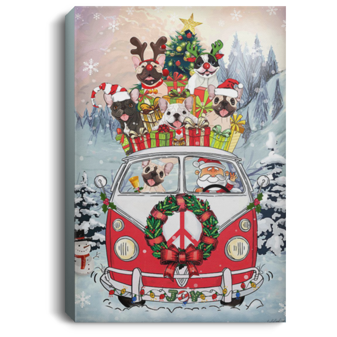 200822H French Bulldog Christmas Canvas Wall Art Print Dog Pet Wrapped To Hang 8x12 12x18 16x24