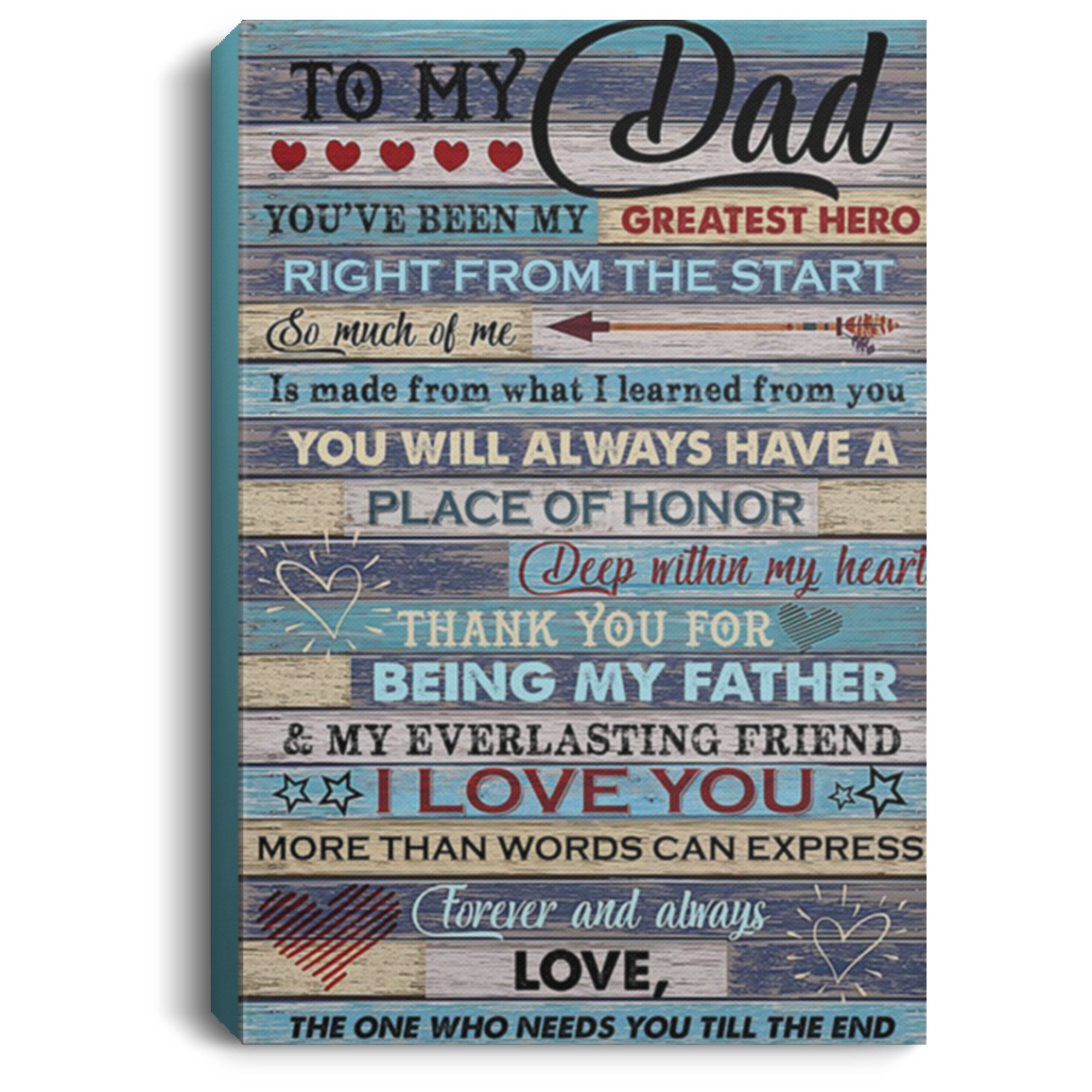 200813BB Family Canvas Wall Art To My Dad You've Been My Greatest Hero Right From The Start Gift From Son Daughter 8x12 12x18 16x24