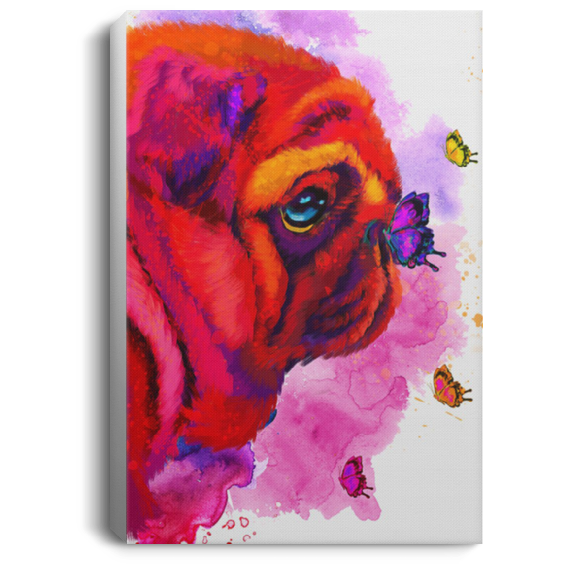 200822H Pug Red Color Canvas Wall Art Poster Print Decor Bedroom Living Room Office Wrapped Ready To Hang 8x12 12x18 16x24