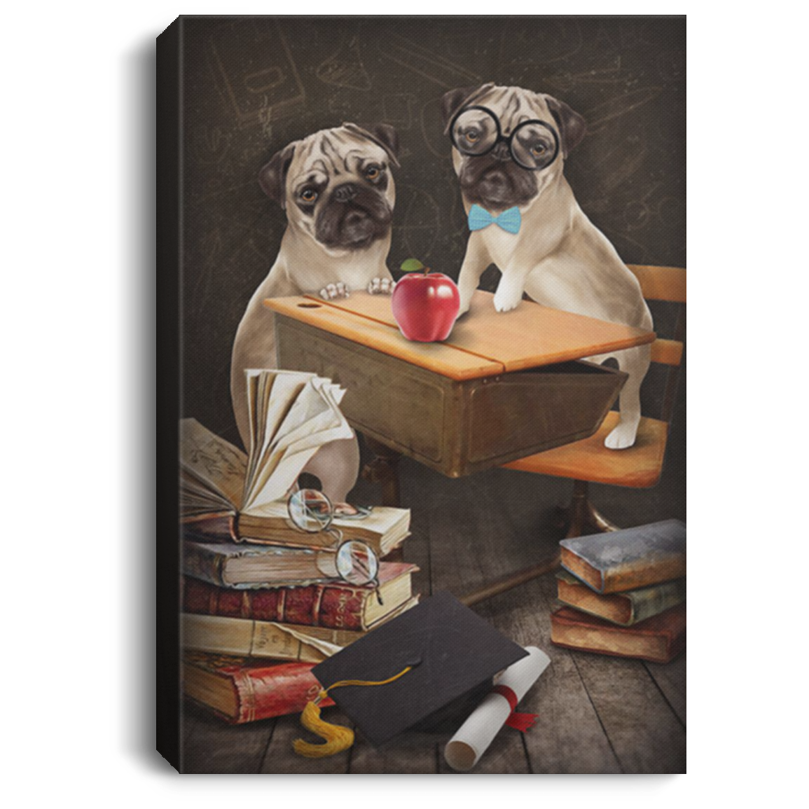 200822H Pug Student Canvas Wall Art Print Decor Bedroom Living Room Classroom Gift For Men Women On Birthday Xmas Anniversary Wrapped Ready To Hang 8x12 12x18 16x24