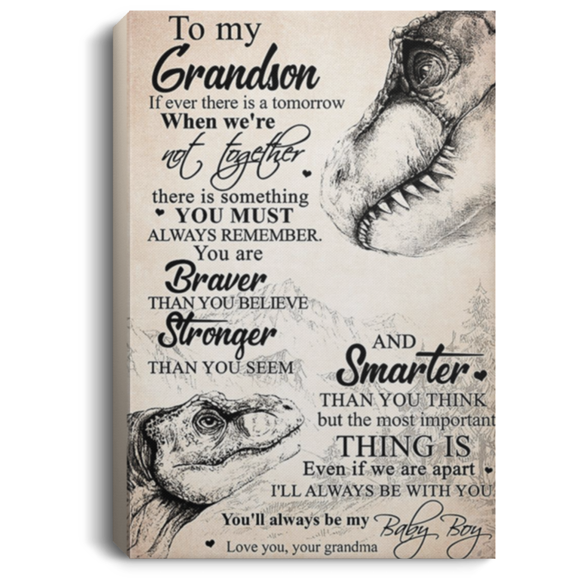 200813BB Canvas Wall Art Dinosaur To My Grandson From Grandma Perfect Birthday Christmas Ideas Great Gift Decoration 8x12 12x18 16x24