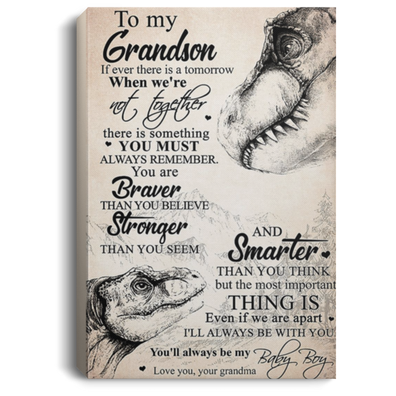 200813BB Canvas Wall Art Dinosaur To My Grandson From Grandma Perfect Birthday Christmas Ideas Great Gift Decoration 8x12 12x18 16x24