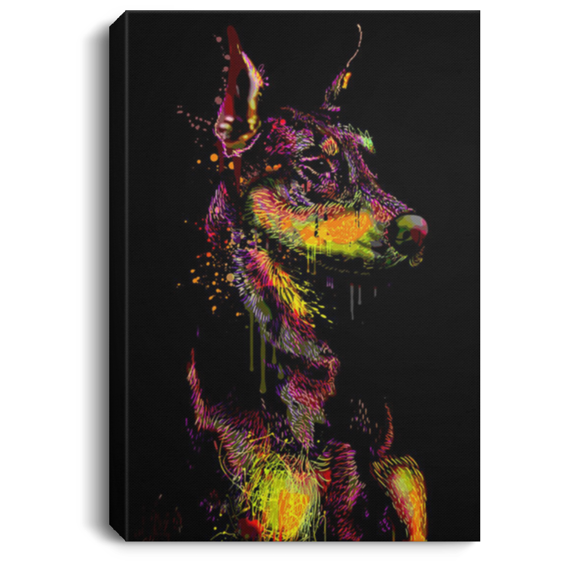 200825G Face Doberman Dog Canvas Custom Black Ground Wrapped Ready To Hang Perfect Birthday Anniversary Christmas Gag Gift For Men Women 8x12 12x18 16x24