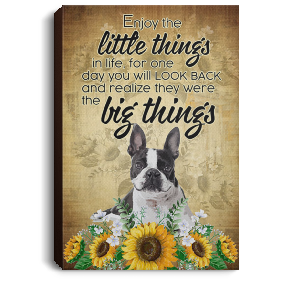 200825G Wall Art Canvas For Bedroom Boston Terrier Sunflower Poster Awesome Birthday Ideas Great Gift Decoration 8x12 12x18 16x24