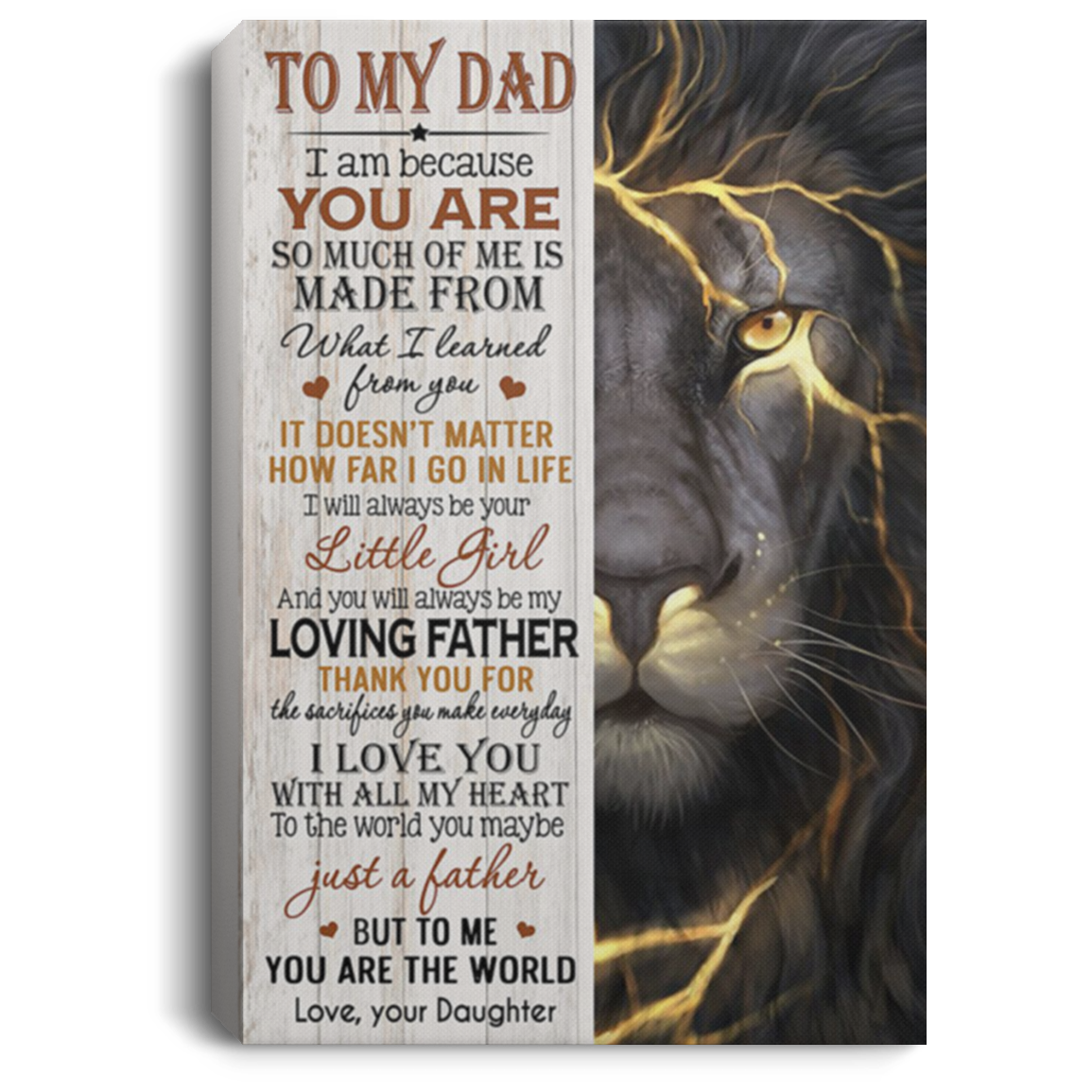 200813BB To My Dad Love Daughter Lion Inspirational Canvas Wall Art Awesome Birthday Ideas Great Gift Decoration 8x12 12x18 16x24