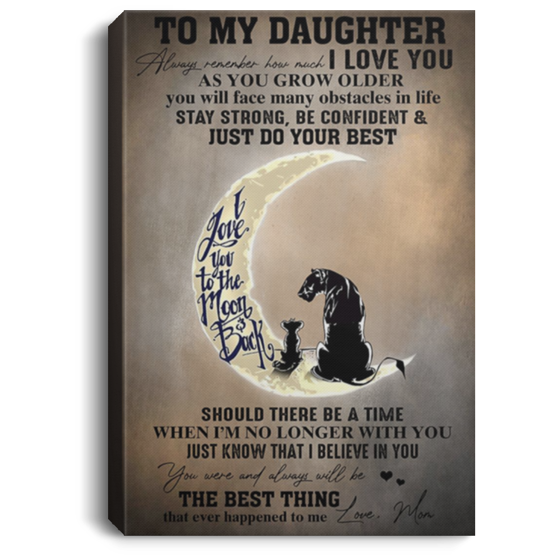 200813BB To My Daughter From Mom Lion Wall Art Canvas For Living Room Bedroom Awesome Birthday Christmas Ideas Great Gift Decoration 8x12 12x18 16x24