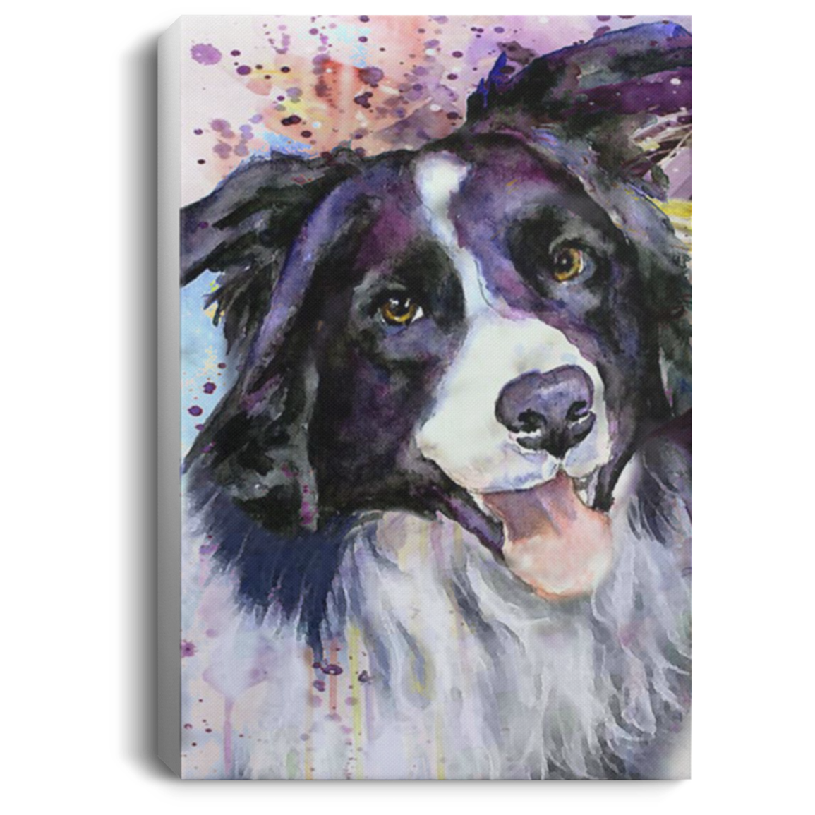 200825G Border Collie Dog Face Water Color Canvas Wall Art Print Picture Perfect Birthday Christmas Ideas Great Gift Decoration 8x12 12x18 16x24