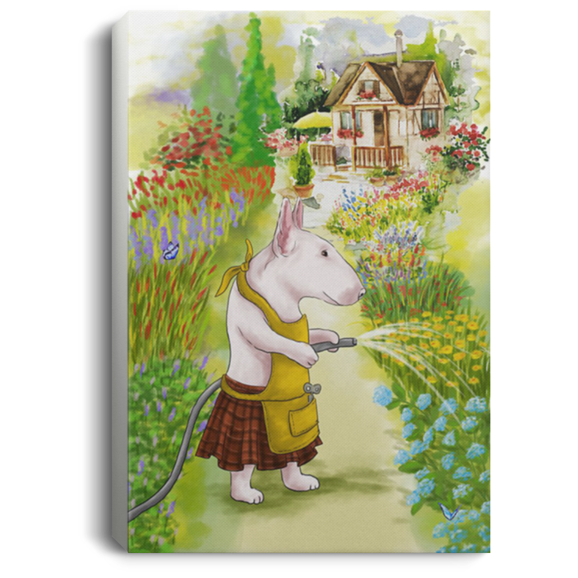 200822H Bull Terrier In The Garden Canvas Poster Wall Art Personalized Gift For Men Women On Birthday Christmas Wrapped Ready To Hang 8x12 12x18 16x24