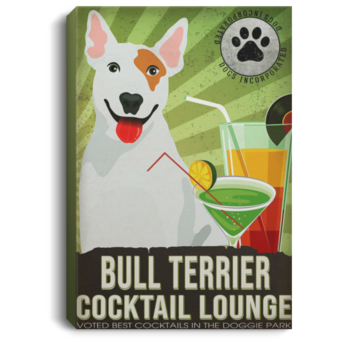 200822H Bull Terrier Cocktail Lounge Canvas Poster Custom Funny Gift For Men Women On Birthday Christmas Wrapped Ready To Hang 8x12 12x18 16x24