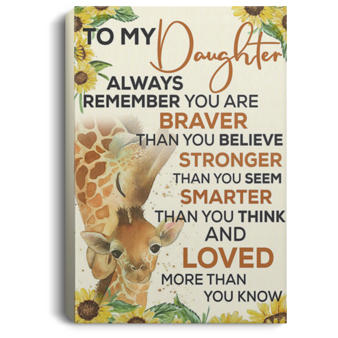 200813BB To My Daughter Giraffe Wall Art Canvas For Living Room Bedroom - Always Remember You Are Stronger Than You Seem Poster Gift From Parents