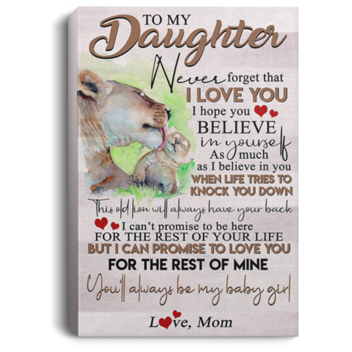 200813BB To My Daughter From Mom Lion Vintage Poster Canvas Wall Art Awesome Birthday Christmas Ideas Great Gift Decoration 8x12 12x18 16x24