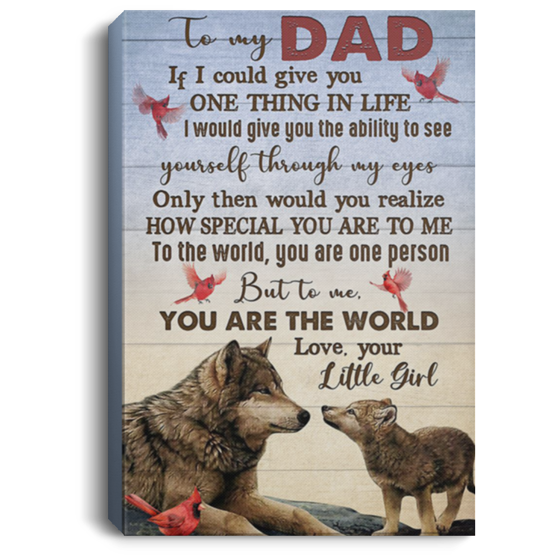 200813BB To My Dad Love Your Little Girl Gallery Wrapped Framed Canvas Wolf Art Print Poster Gift On Birthday Christmas Anniversary