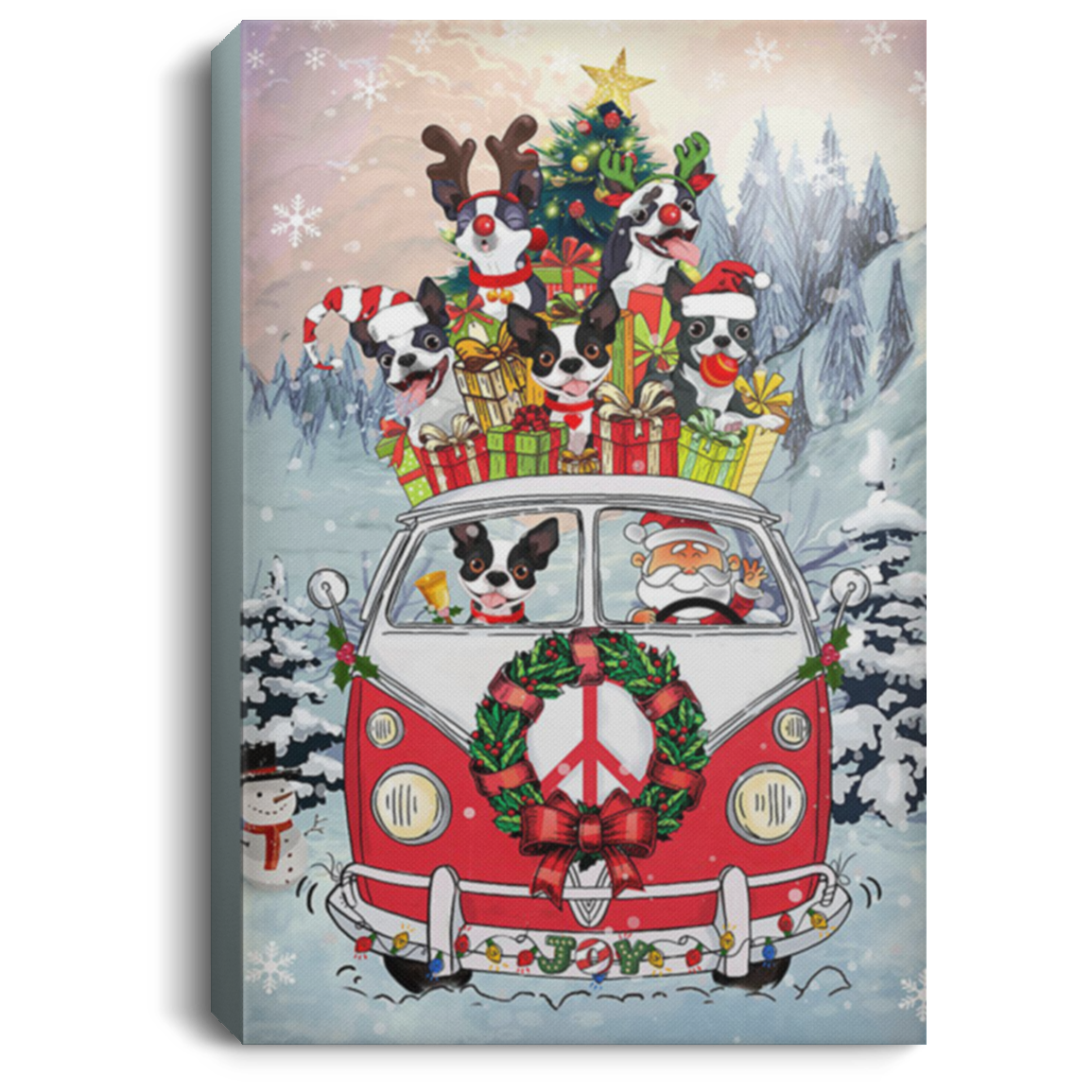200825G Boston Terrier Car Canvas Art Wall Decor For Bedroom Living Room Funny Birthday Christmas Anniversary Ideas Great Gift Decoration 8x12 12x18 16x24