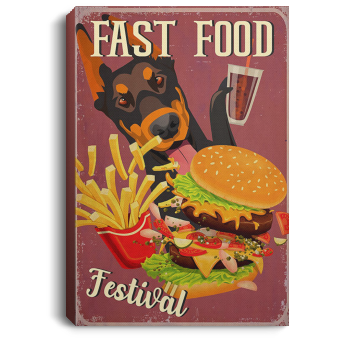 200825G Doberman Fast Food Dog Canvas Wall Art For Living Room Bedroom Restaurant Funny Gift For Men Women On Birthday Christmas Wrapped Ready To Hang 8x12 12x18 16x24