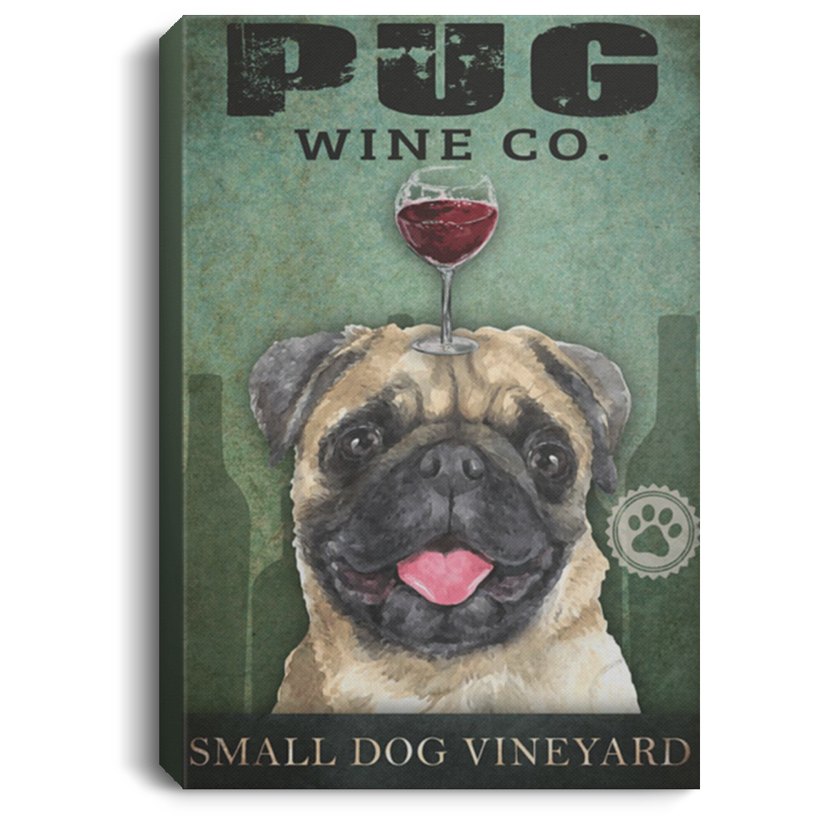 200822H Pug Wine Company Small Dog Vineyard Wrapped Framed Canvas Print For Living Room Bedroom Office 8x12 12x18 16x24