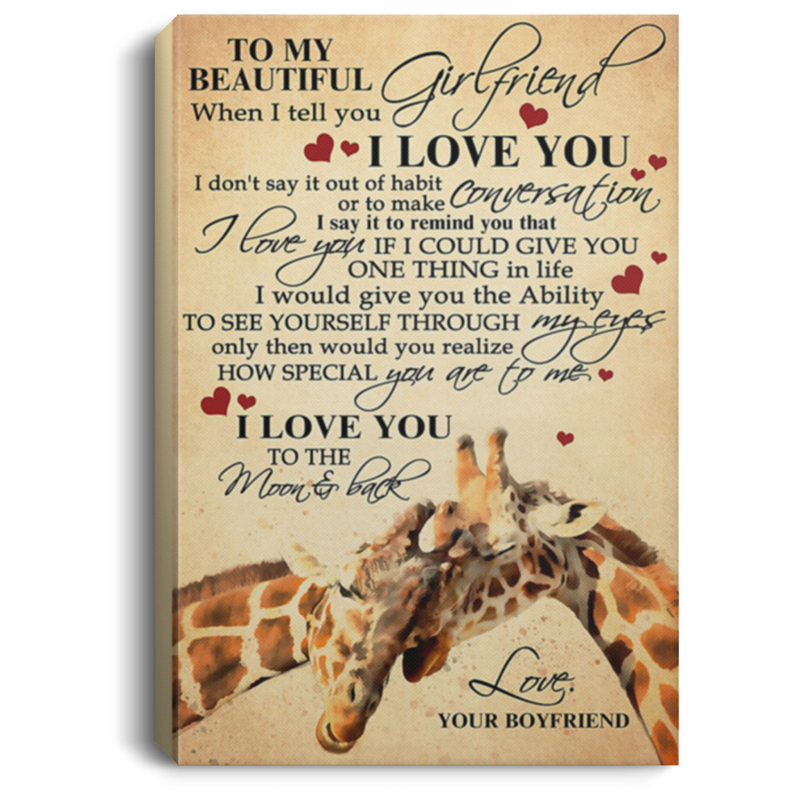 200813BB Boyfriend To Girlfriend Giraffe Wall Art Canvas Prints I Love You To The Moon And Back - Best Gift On Xmas Birthday Valentine's Day