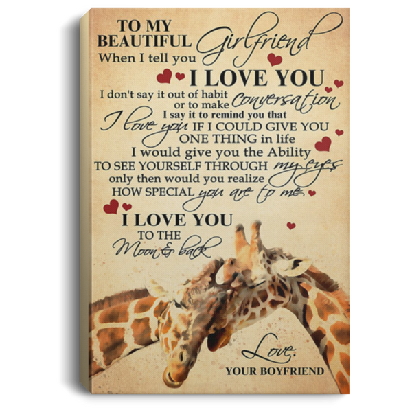 200813BB Boyfriend To Girlfriend Giraffe Wall Art Canvas Prints I Love You To The Moon And Back - Best Gift On Xmas Birthday Valentine's Day