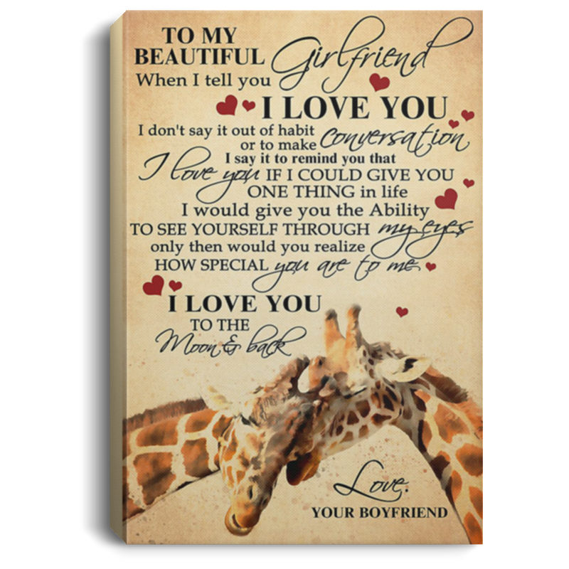 200813BB Boyfriend To Girlfriend Giraffe Wall Art Canvas Prints I Love You To The Moon And Back - Best Gift On Xmas Birthday Valentine's Day