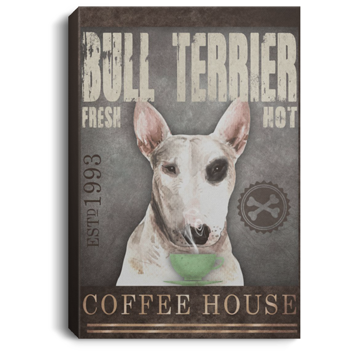 200822H Bull Terrier Coffee House Wall Art Canvas Bedroom Funny Gift For Men Women On Birthday Christmas Wrapped Ready To Hang 8x12 12x18 16x24