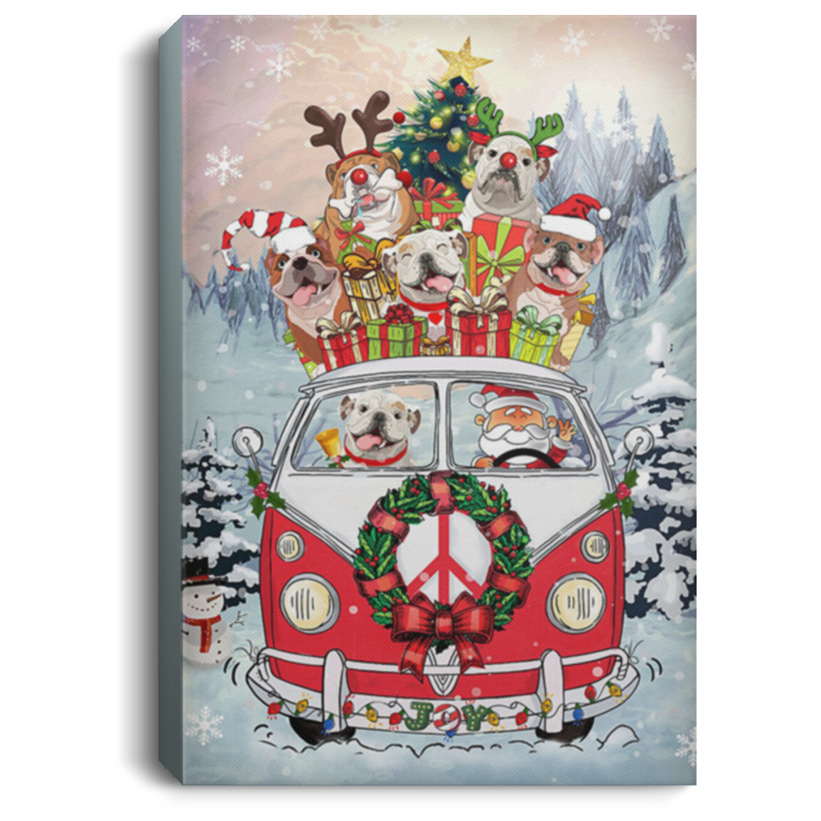 200822H Multi Bulldog And Car Canvas Wall Art Canvas Home Personalized Gift For Men Women Wrapped Ready To Hang 8x12 12x18 16x24