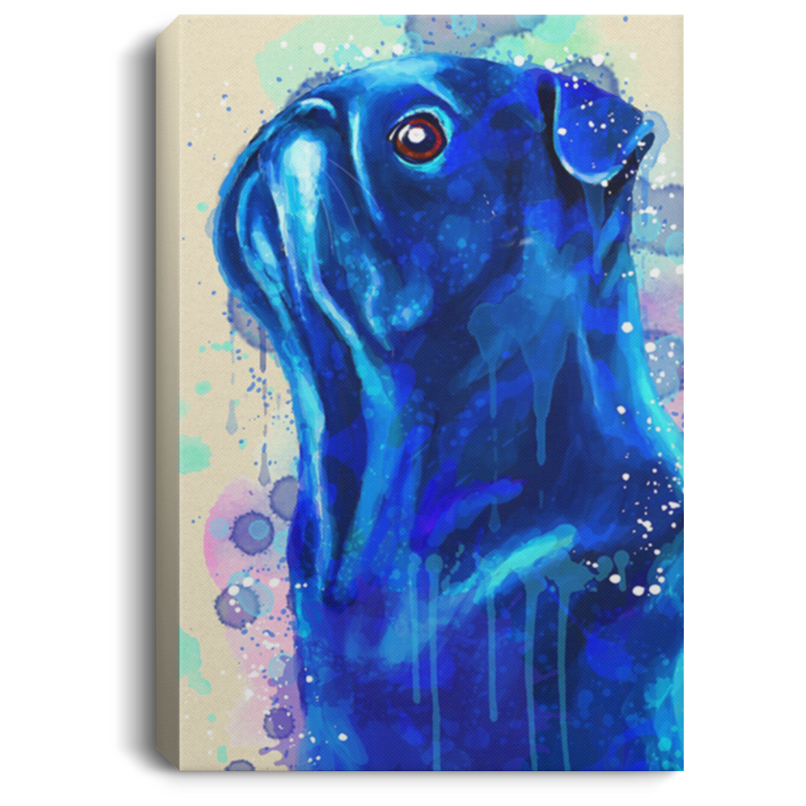 200822H Pug Water Blue Color Picture Canvas Art Wall Decor Bedroom Living Room Office Wrapped Ready To Hang 8x12 12x18 16x24