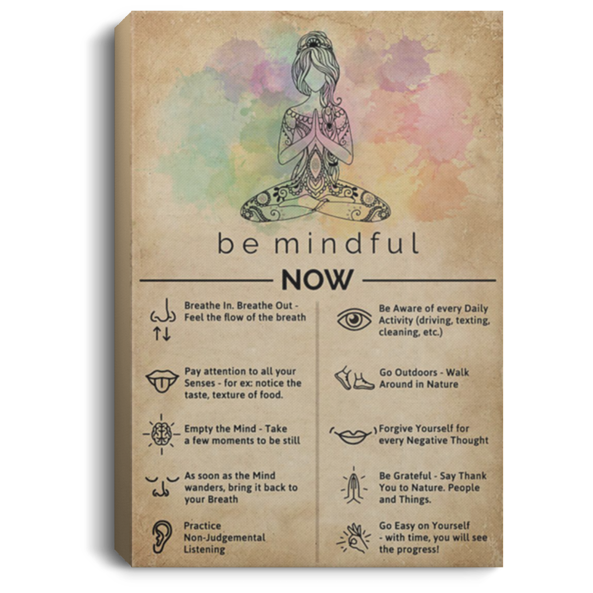 200818EE Be Mindful Now Yoga Wall Art Canvas For Living Room Bedroom Perfect Birthday Christmas Ideas Great Gift Decoration 8x12 12x18 16x24