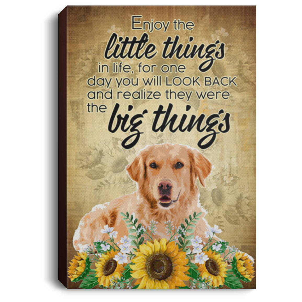 200825G Enjoy The Little Thing's Golden Retriever Dog Canvas Wall Art Wrapped Ready To Hang 8x12 12x18 16x24