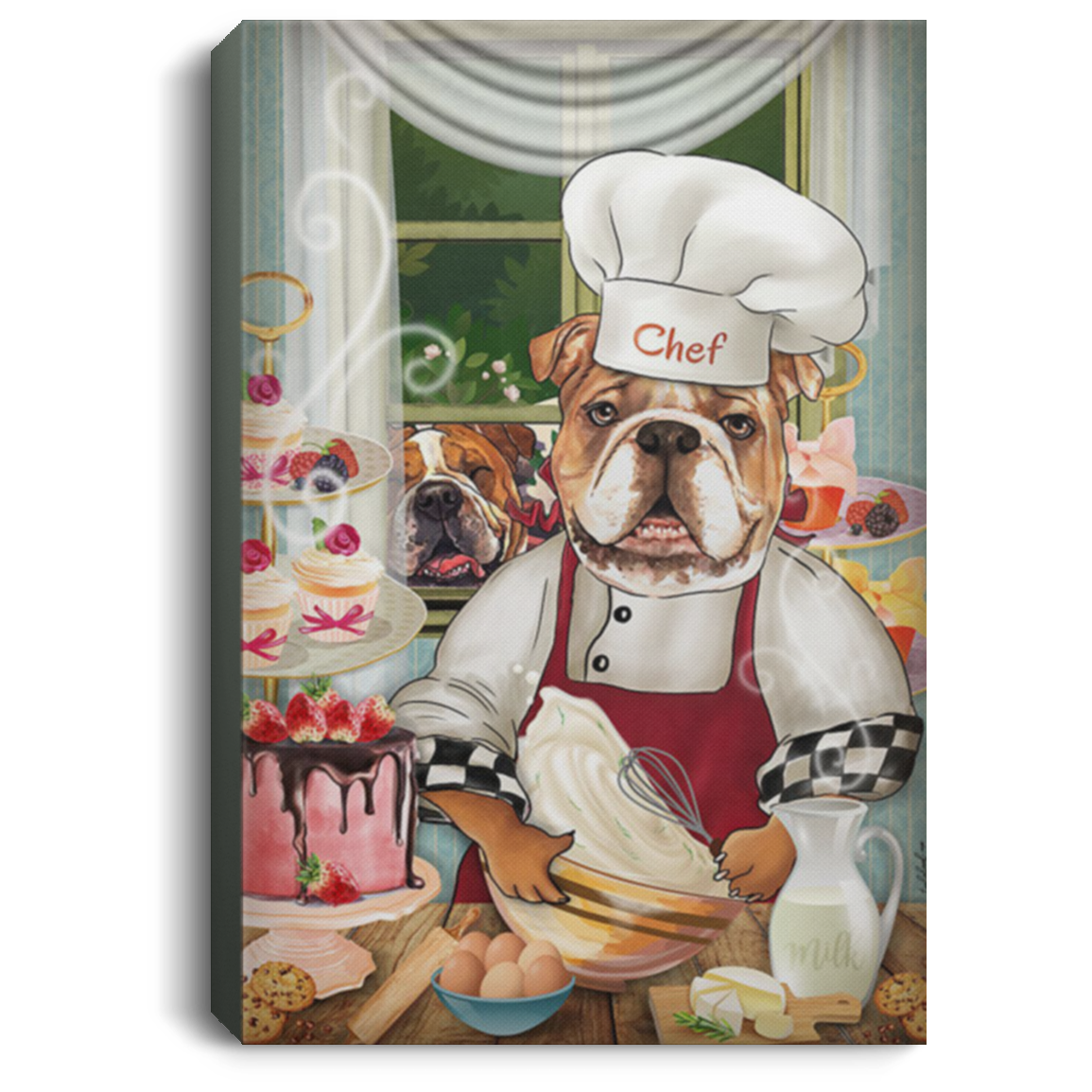 200822H Bulldog Chef Wall Art Canvas For Living Room Bedroom Funny Gift For Men Women On Birthday Christmas Wrapped Ready To Hang 8x12 12x18 16x24