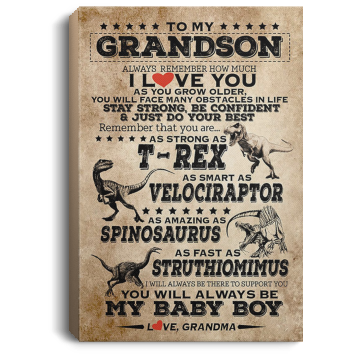 200813BB To My Grandson T-Rex Wall Art Canvas Custom From Grandma Perfect Birthday Christmas Ideas Great Gift Decoration 8x12 12x18 16x24