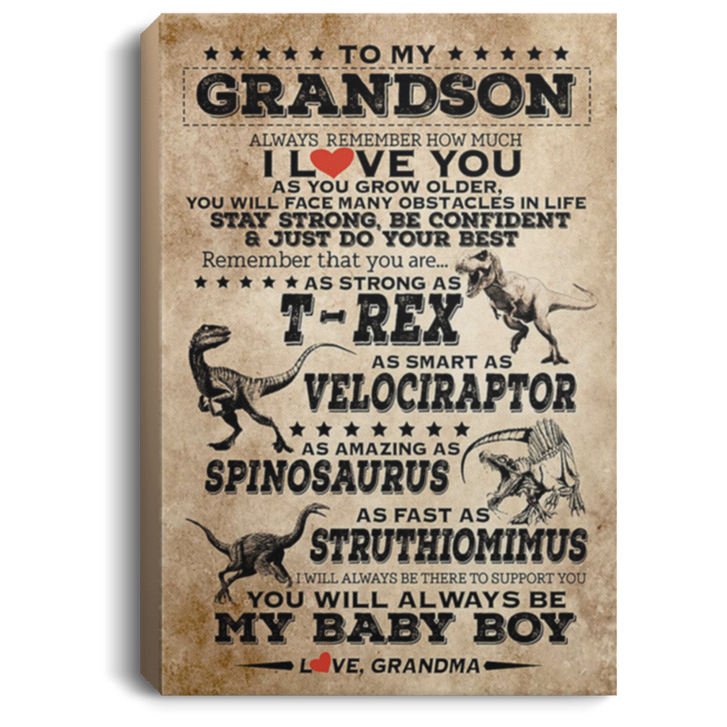 200813BB To My Grandson T-Rex Wall Art Canvas Custom From Grandma Perfect Birthday Christmas Ideas Great Gift Decoration 8x12 12x18 16x24