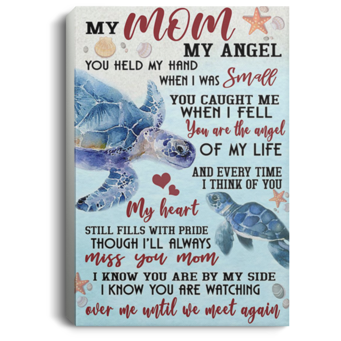 200813BB Mom Gift From Daughter Son - I Know You Are Watching Over Me Until We Meet Again Sea Turtle Family Inspirational Wall Art Canvas 8x12 12x18 16x24