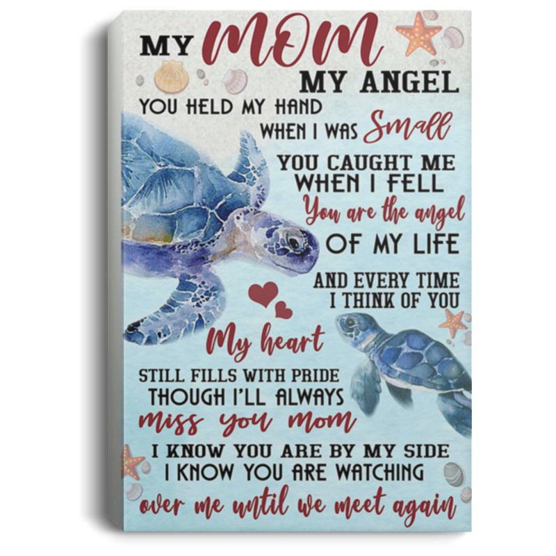 200813BB Mom Gift From Daughter Son - I Know You Are Watching Over Me Until We Meet Again Sea Turtle Family Inspirational Wall Art Canvas 8x12 12x18 16x24