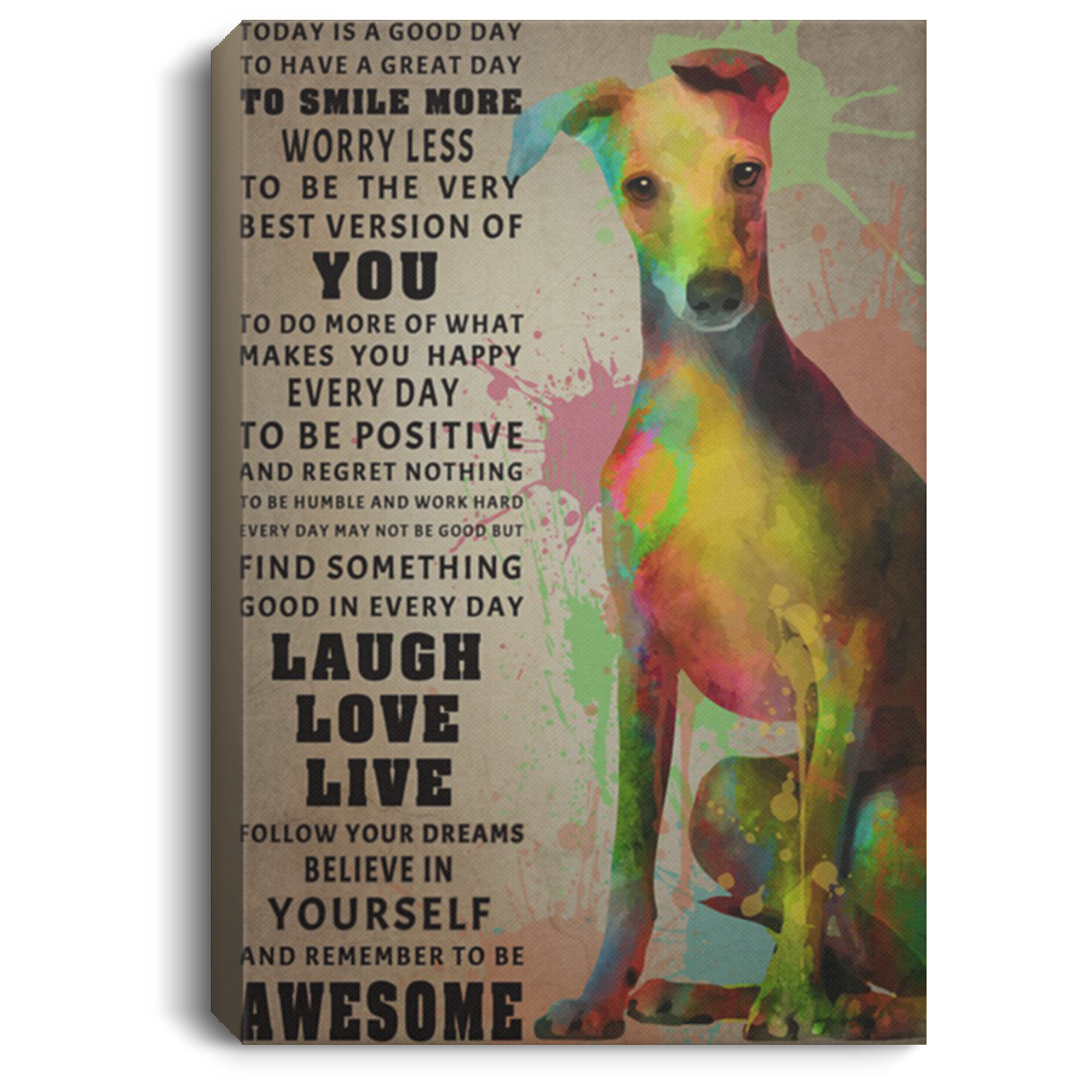 200825G Greyhound Colorful Dog Canvas Decor Bedroom Living Room Office Perfect Birthday Christmas Ideas Great Gift Decoration 8x12 12x18 16x24
