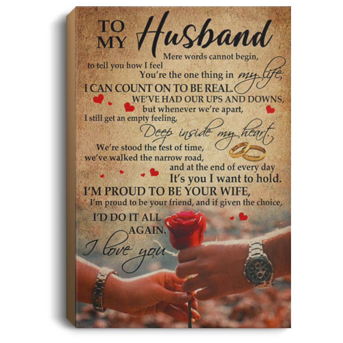 200813BB To My Husband From Wife Roses Wrapped Framed Canvas Wall Art Perfect Birthday Christmas Ideas Great Gift Decoration 8x12 12x18 16x24