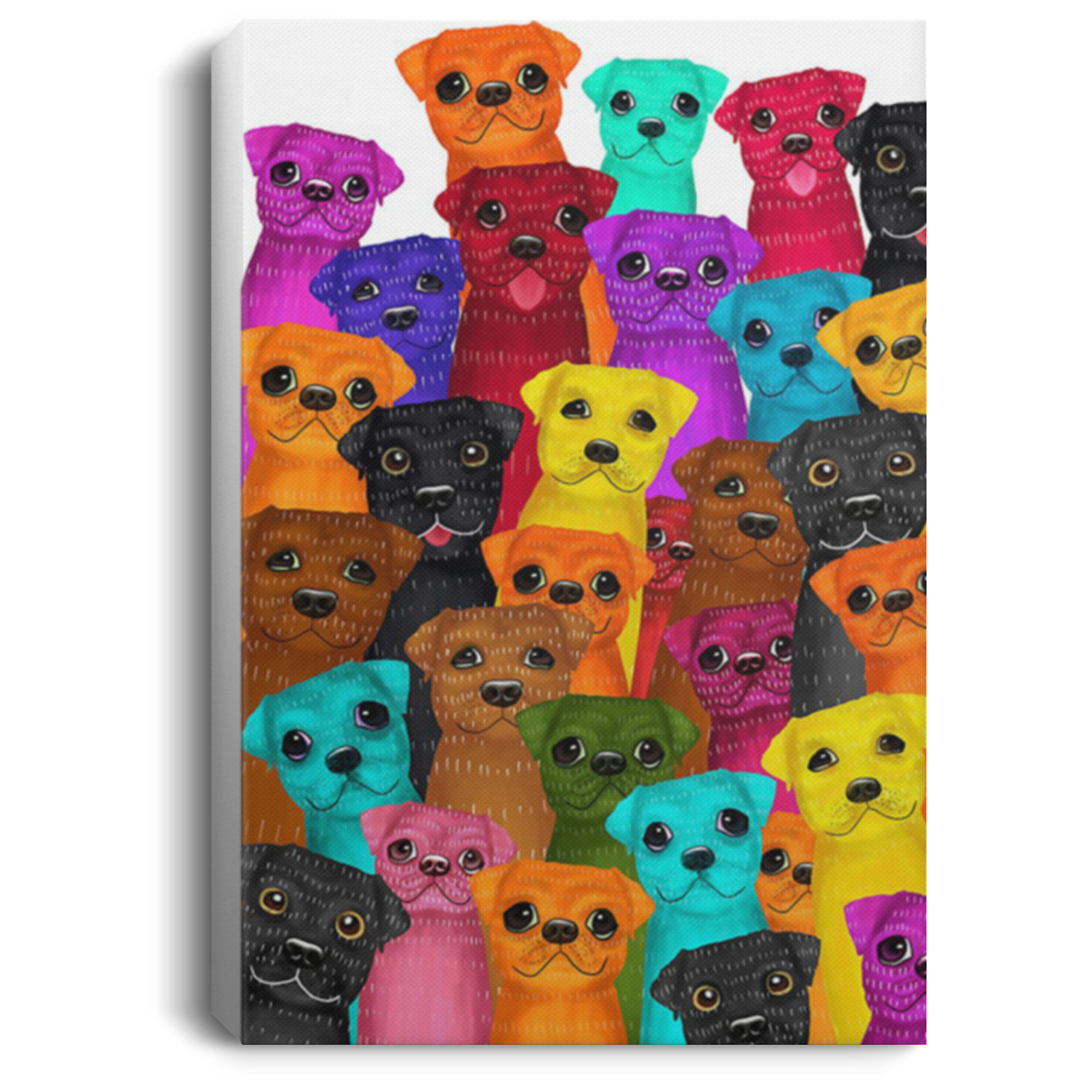 200822H Colorful Pug Multi Canvas Poster Wall Art Decor Living Room Bedroom Office Wrapped Ready To Hang 8x12 12x18 16x24
