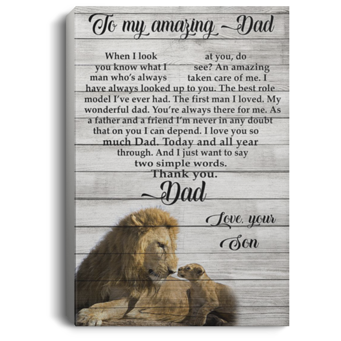 200813BB To My Amazing Dad From Son Lion Gallery Wrapped Canvas Prints Perfect Birthday Christmas Ideas Great Gift Decoration 8x12 12x18 16x24