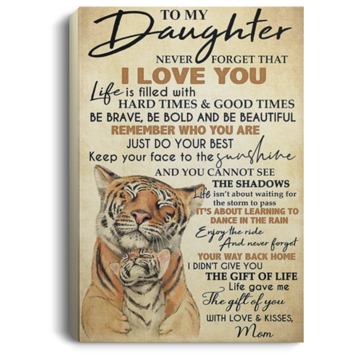 200813BB To My Daughter From Mom Tiger Canvas Poster Print Poster Awesome Birthday Christmas Ideas Great Gift Decoration 8x12 12x18 16x24