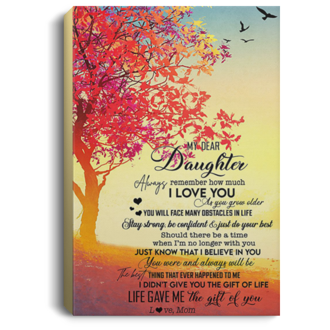200813BB My Dear Daughter From Mom Tree Canvas Framed Wood Poster Print Awesome Birthday Christmas Ideas Great Gift Decoration 8x12 12x18 16x24