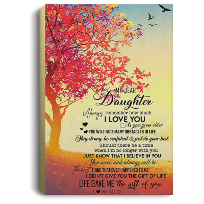 200813BB My Dear Daughter From Mom Tree Canvas Framed Wood Poster Print Awesome Birthday Christmas Ideas Great Gift Decoration 8x12 12x18 16x24