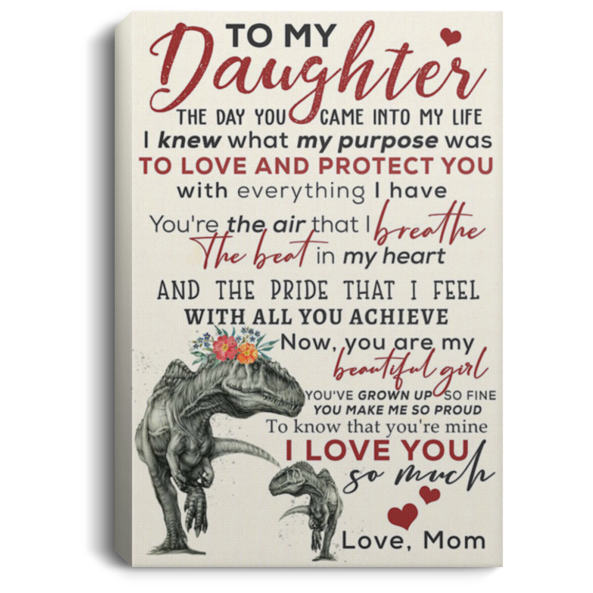 200813BB Daughter Gift From Mom I Knew What My Purpose Was To Love And Protect You Dinosaur Family Canvas Art For Living Room Bedroom