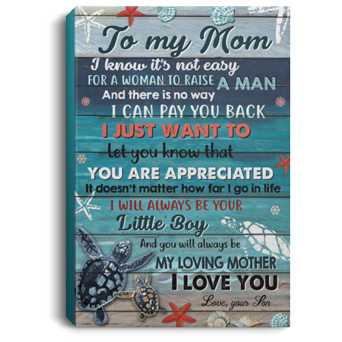 200813BB Inspirational Wall Art Canvas About Family Sea Turtle To My Mom From Son Perfect Birthday Christmas Ideas Great Gift Decoration 8x12 12x18 16x24