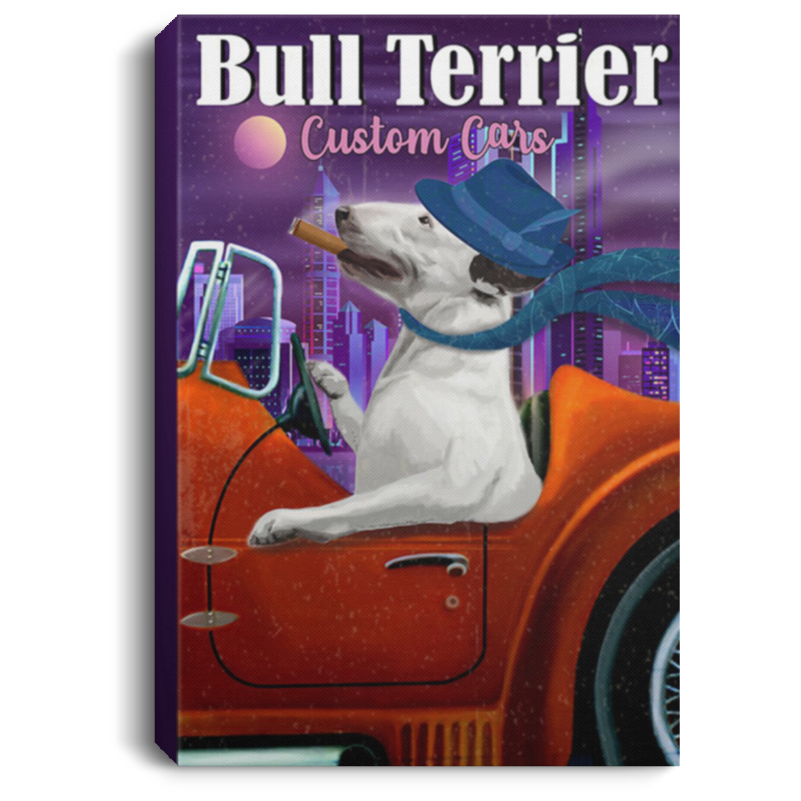 200822H Bull Terrier Custom Cars Canvas Wall Office Personalized Gift For Men Women On Birthday Christmas Wrapped Ready To Hang 8x12 12x18 16x24