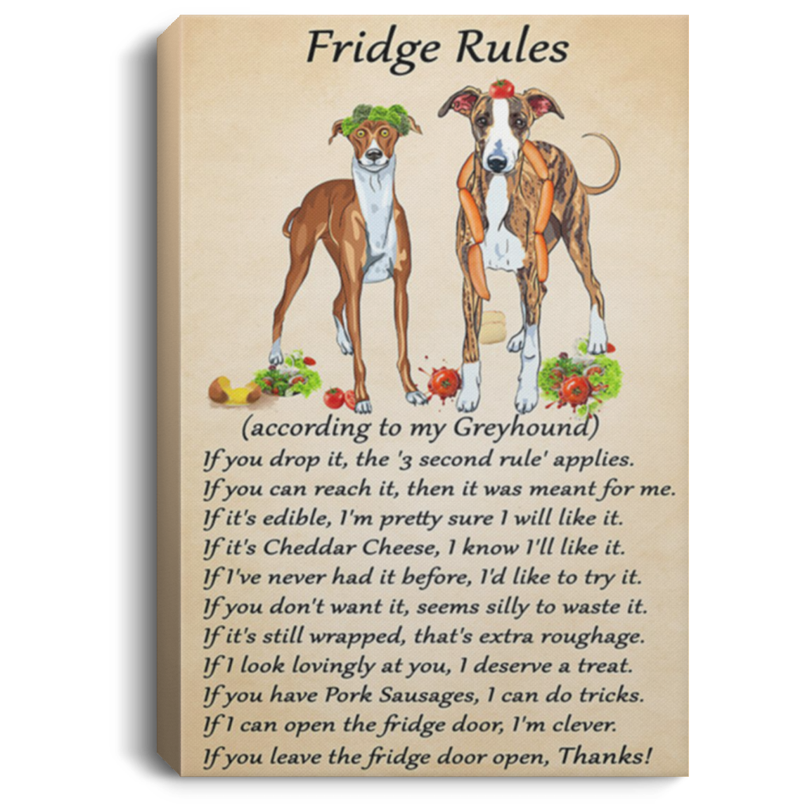 200825G Fridge Rules Greyhound Dog Quote Canvas Wall Art Decor Bedroom Living Room Office Gift For Men Women On Birthday Christmas Wrapped Ready To Hang 8x12 12x18 16x24